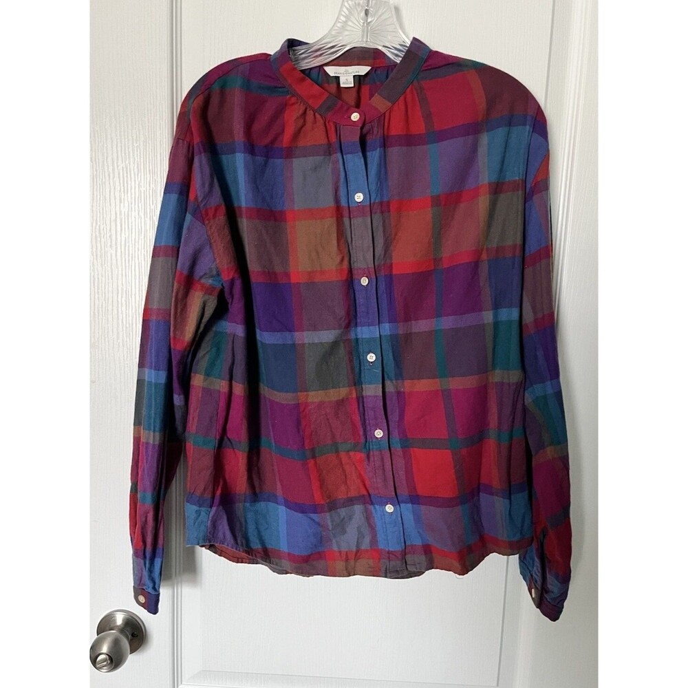 LL Bean Signature Womens Button Up Flannel Shirt Plaid Cotton Outdoor Small EUC